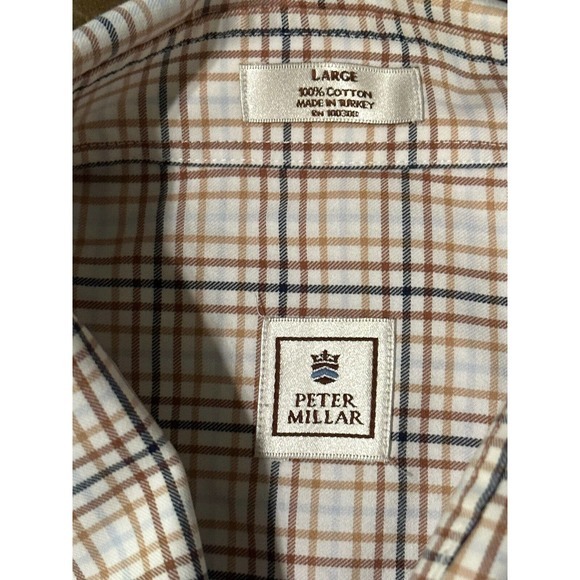 Peter Millar Mens Cotton White Check Long Sleeve Button Down LG Collared Shirt - Picture 2 of 6